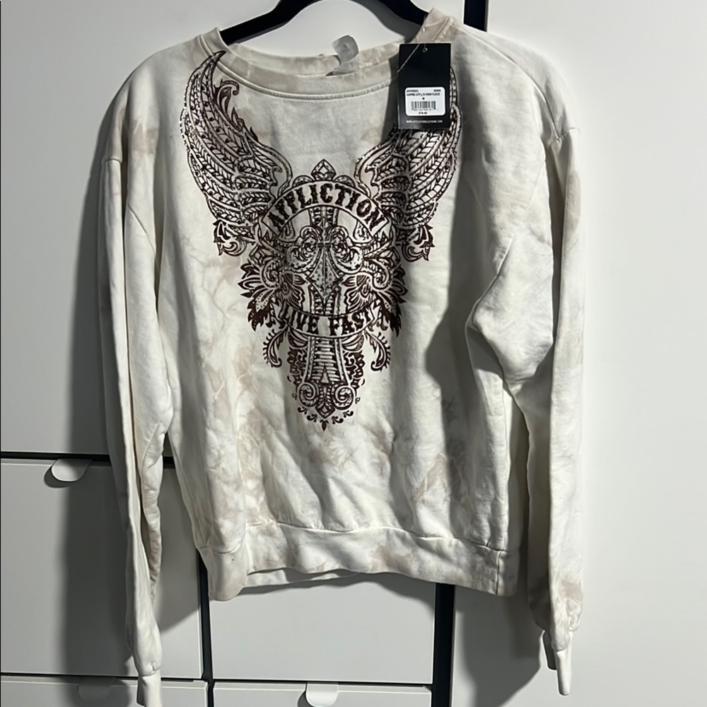 Affliction Cream Winged Graphic Sweatshirt